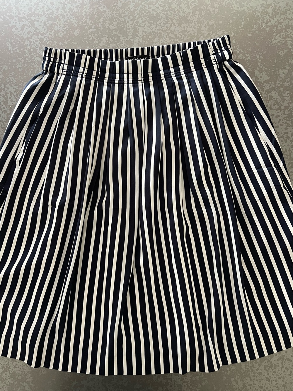 J. Crew Navy and White Vertical-Strip Pleated A-Line Skirt